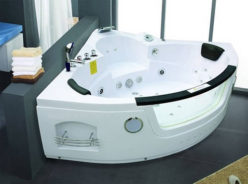 Larger image of Crown Large Corner Whirlpool Bath With Panel. 1520x1520mm.