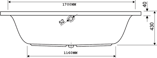 Technical image of Aquaestil Arena Aquamaxx Double Ended Bath.  1700x750mm.