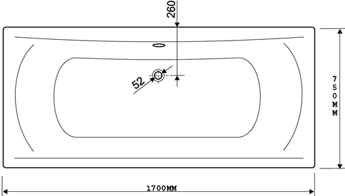 Technical image of Aquaestil Arena Aquamaxx Turbo Whirlpool Bath. 14 Jets. 1700x750mm.