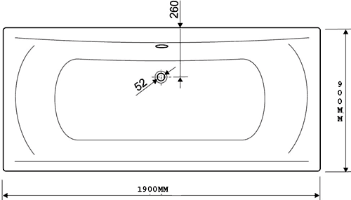 Technical image of Aquaestil Arena Double Ended Whirlpool Bath. 8 Jets. 1900x900mm.