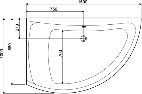 Technical image of Aquaestil Comet Eclipse Comet Aquamaxx Corner Whirlpool Bath. 24 Jets. Left Handed.