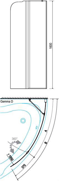 Technical image of Aquaestil Gemma Hinged Bath Screen (Left Handed).  1230x1500mm.