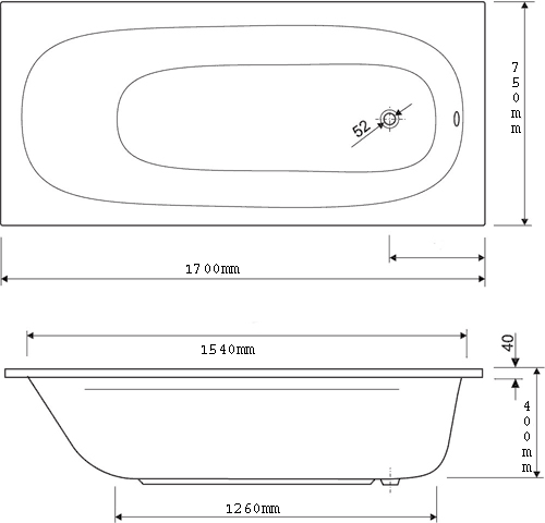 Technical image of Aquaestil Mercury Aquamaxx Whirlpool Bath. 6 Jets. 1700x750mm.