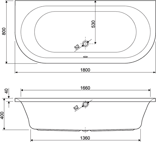Technical image of Aquaestil Metauro1 Double Ended Whirlpool Bath & Panels. 14 Jets .