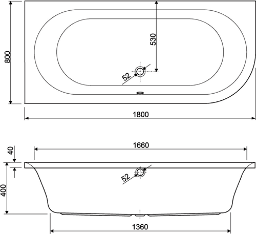 Technical image of Aquaestil Metauro2 Corner Whirlpool Bath & Panel. 14 Jets. Right Handed