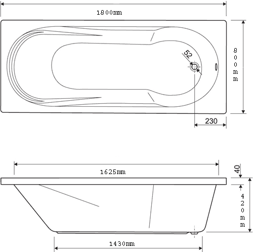 Technical image of Aquaestil Modena Whirlpool Bath. 6 Jets. 1800x800mm.