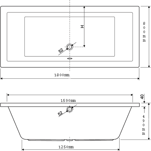 Technical image of Aquaestil Plane Aquamaxx Turbo Whirlpool Bath. 14 Jets. 1800x800mm.