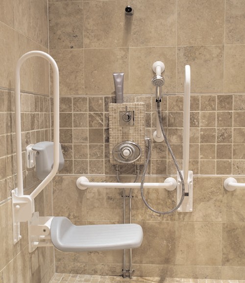 Larger image of Doc M Armitage Shanks Thermostatic Shower With White Grab Rails.