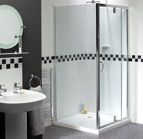 Larger image of Aqualux Shine Telescopic Pivot Shower Door. 760 to 900mm Trays.