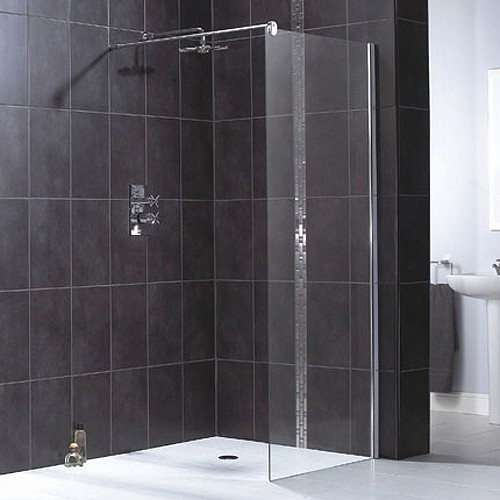 Larger image of Waterlux Glass Shower Panel With Wall Bracket 800x1900mm.