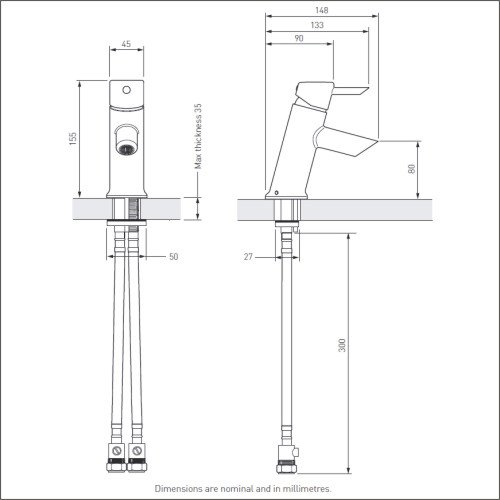 Technical image of Bristan Acute Mono Basin Mixer Tap (Chrome).