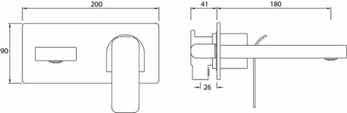 Technical image of Bristan Alp Wall Mounted Basin Mixer Tap (Chrome).