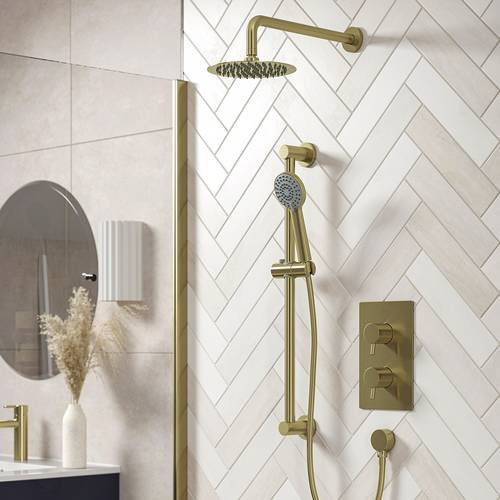 Larger image of Bristan Apelo Thermostatic Shower Pack With Slide Rail Kit (Brushed Brass).