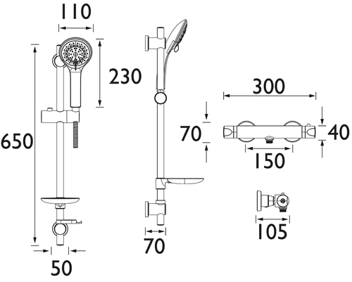 Technical image of Bristan Artisan Exposed Bar Shower Valve & Slide Rail Kit (Chrome).