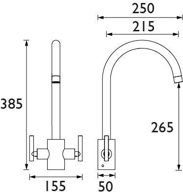 Technical image of Bristan Kitchen Easy Fit Artisan Mixer Kitchen Tap (TAP ONLY, Brushed Nickel).