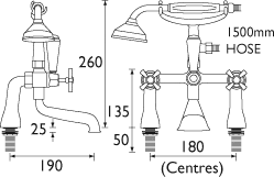 Technical image of Bristan Art Deco Basin & BSM Taps Pack With Ceramic Disc Valves.