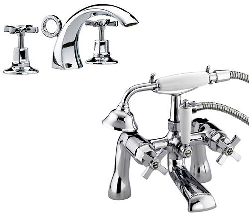 Larger image of Bristan Art Deco 3 Hole Basin & BSM Taps Pack With Ceramic Disc Valves.