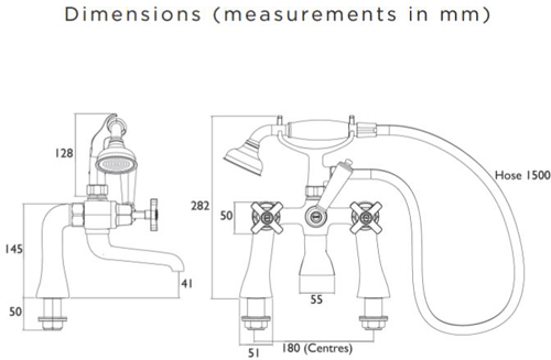 Technical image of Bristan Art Deco Basin & BSM Taps Pack With Ceramic Disc Valves.