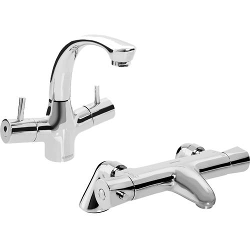 Larger image of Bristan Artisan Thermostatic Basin & Bath Filler Tap Pack (Chrome).