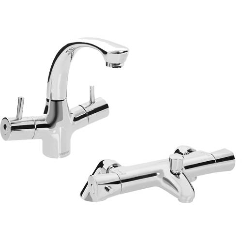 Larger image of Bristan Artisan Thermostatic Basin & Bath Shower Mixer Tap Pack.