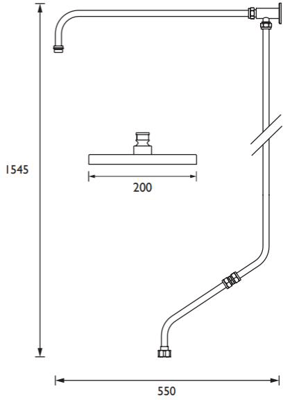 Technical image of Bristan Assure Thermostatic Bath Shower Mixer Tap & Riser (TMV2).