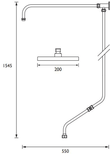 Technical image of Bristan Assure Wall Mounted Thermostatic Bath Shower Mixer Tap & Riser.