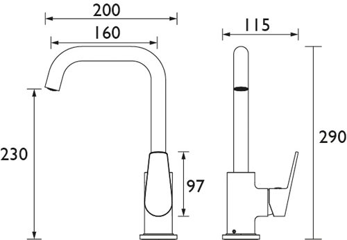 Technical image of Bristan Kitchen Blueberry Easy Fit Mixer Kitchen Tap (Chrome).