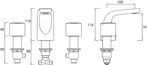 Technical image of Bristan Bright 3 Hole Basin Mixer Tap With Clicker Waste (Chrome).