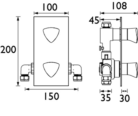 Technical image of Bristan Bright Concealed Shower Valve (1 Outlet, Chrome).