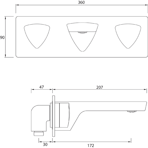 Technical image of Bristan Bright Wall Mounted Bath Filler Tap (Chrome).