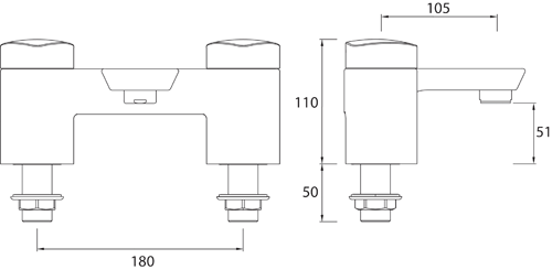 Technical image of Bristan Bright Mono Basin & Bath Filler Taps Pack (Chrome).