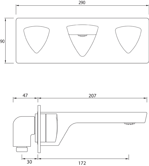 Technical image of Bristan Bright Wall Mounted Basin & Bath Filler Tap Pack (Chrome).