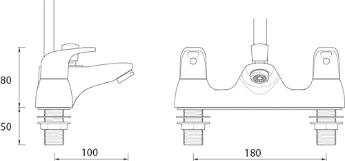 Technical image of Bristan Cadet Basin & Bath Shower Mixer Tap Pack With Kit (Chrome).