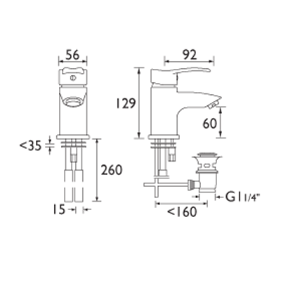 Technical image of Bristan Capri Eco Mono Basin Mixer Tap With Pop Up Waste (4 Litres Min).