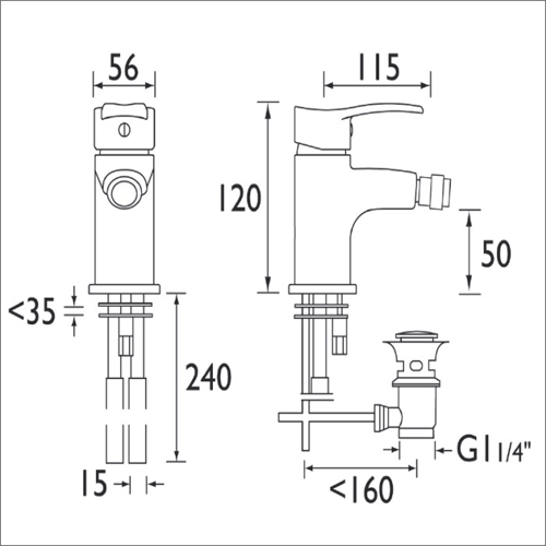 Technical image of Bristan Capri Basin & Bidet Tap Pack With Wastes (Chrome).