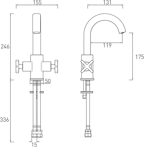 Technical image of Bristan Casino Basin & Bath Shower Mixer Taps Pack (Chrome).