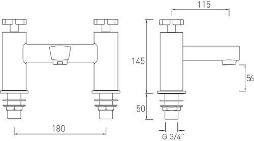 Technical image of Bristan Casino Basin & Bath Filler Tap Pack (Chrome).