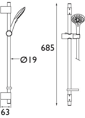 Technical image of Bristan Casino Slide Rail Kit With Multi Function Handset & Hose (Chrome).