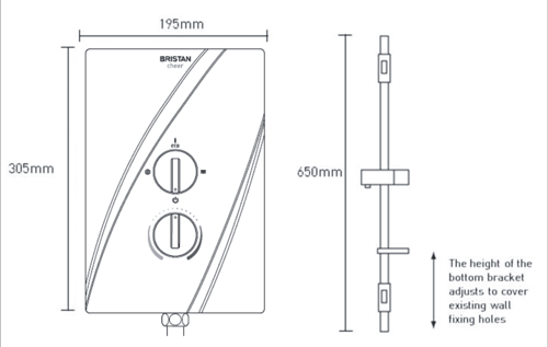 Technical image of Bristan Cheer Electric Shower 8.5kW (White).