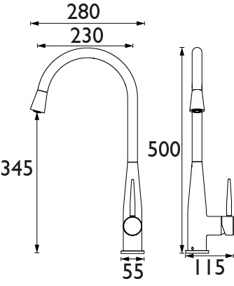 Technical image of Bristan Kitchen Champagne Easy Fit Mixer Kitchen Tap (Chrome).