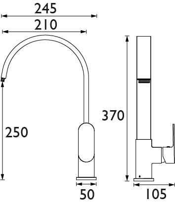 Technical image of Bristan Kitchen Easy Fit Cherry Mixer Kitchen Tap (TAP ONLY, Brushed Nickel).