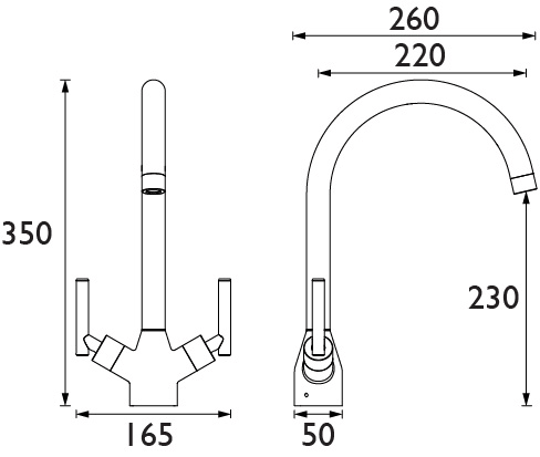 Technical image of Bristan Kitchen Easy Fit Chive Mixer Kitchen Tap (TAP ONLY, Chrome).