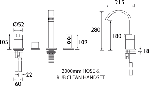 Technical image of Bristan Chill 4 Hole Bath Shower Mixer Tap (Chrome).