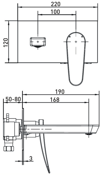 Technical image of Bristan Claret Wall Mounted Basin & Bath Filler Tap Pack (Chrome).