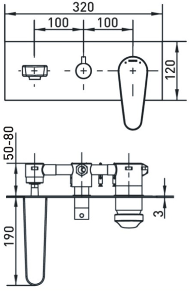 Technical image of Bristan Claret Wall Mounted Basin & Bath Shower Mixer Tap Pack.