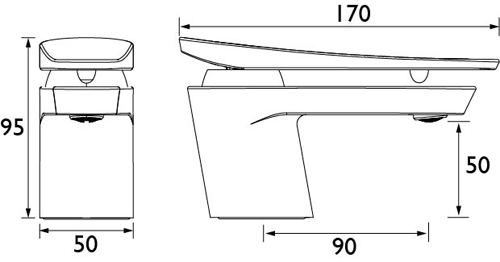 Technical image of Bristan Claret Mono Basin & Bath Filler Tap Pack (Copper Radiance).