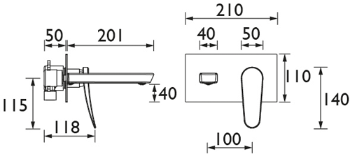 Technical image of Bristan Claret Wall Mounted Basin & Bath Filler Tap Pack (White & Chrome).