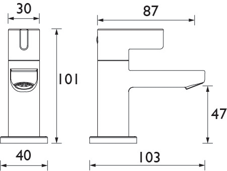 Technical image of Bristan Clio Basin Taps (Pair, Chrome).