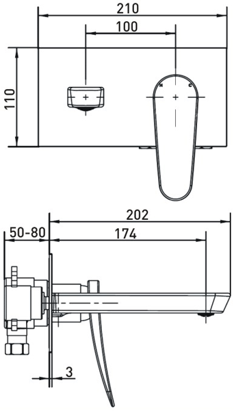 Technical image of Bristan Claret Wall Mounted Basin Mixer Tap (Chrome).