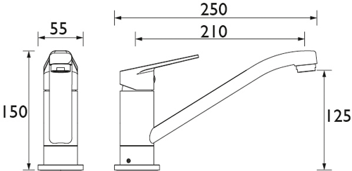 Technical image of Bristan Kitchen Easy Fit Cinnamon Mixer Kitchen Tap (TAP ONLY, Brushed Nickel).